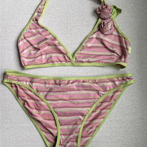 Moschino Pink and Green Striped Swimwear